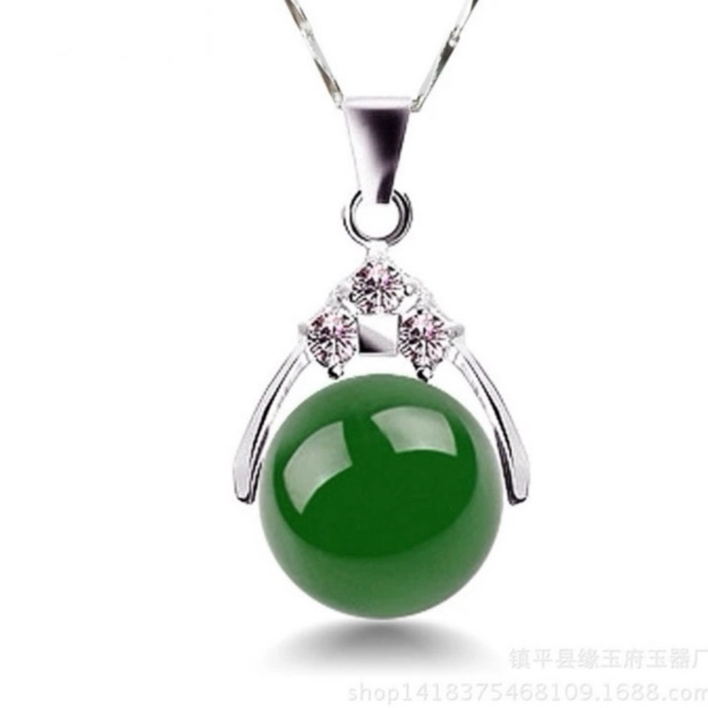 NATURAL Green Jadeite Jade Diamond Pendant Stamped 925 Sterling Silver Necklace - Picture 5 of 8